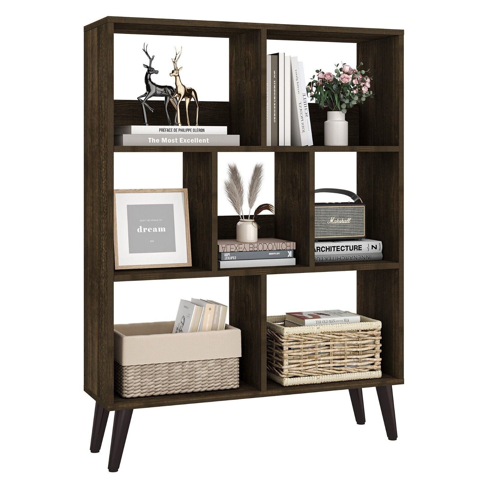 Bücherregal Standregal Raumteiler Aufbewahrungsregal mit 7 Fächern Büroregal