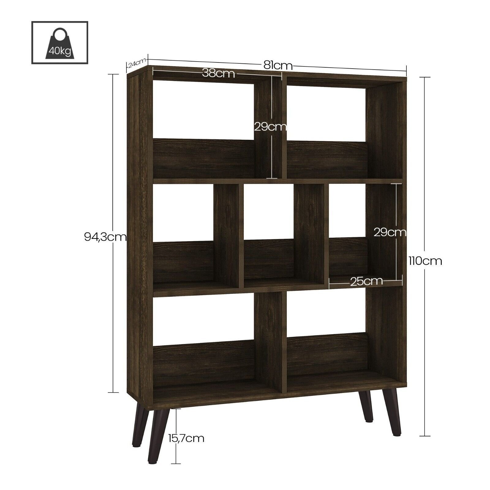 Bücherregal Standregal Raumteiler Aufbewahrungsregal mit 7 Fächern Büroregal – Bild 3