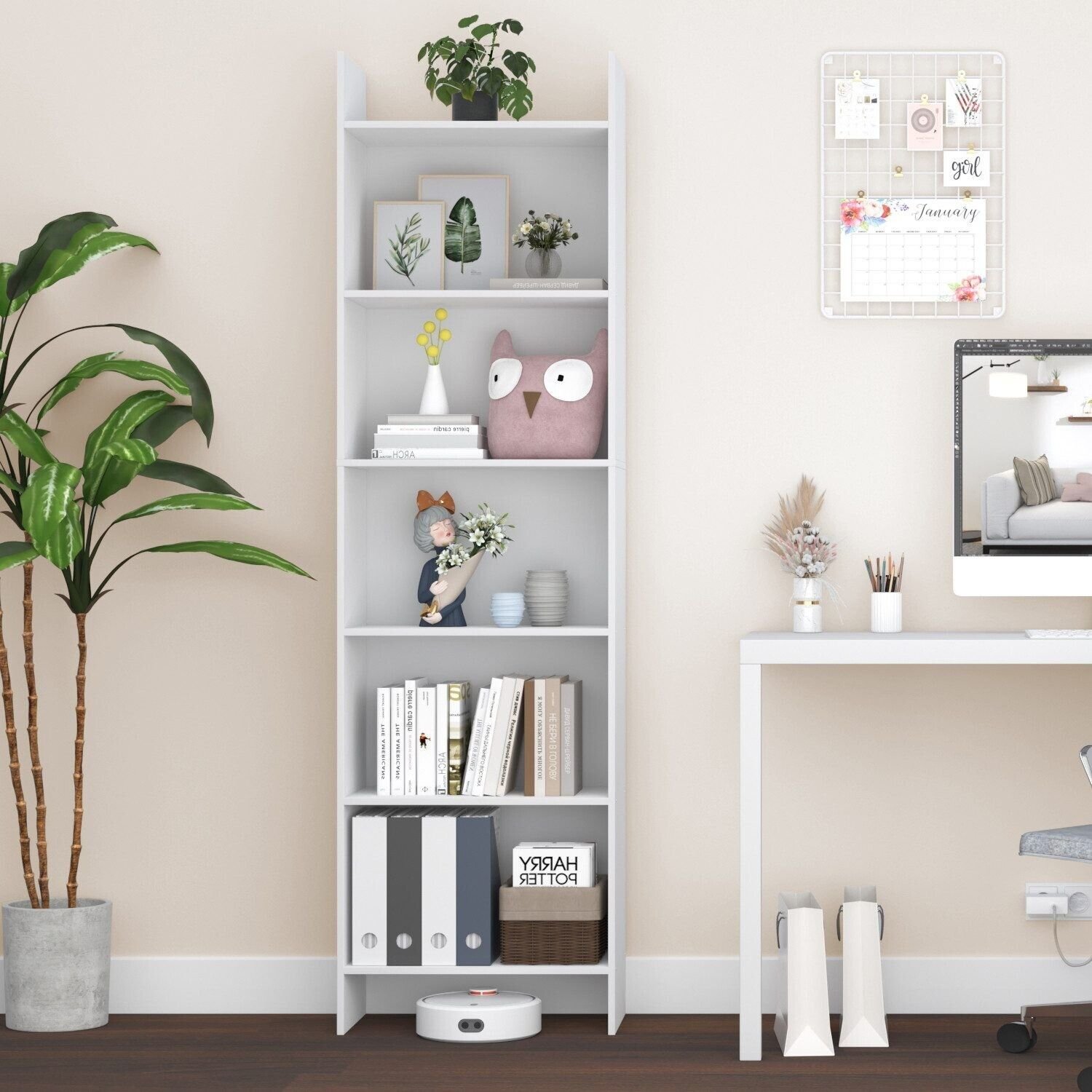 Bücherregal Regal Bücherschrank Raumteiler Standregal Büroregal 6 Fächer Weiß – Bild 3