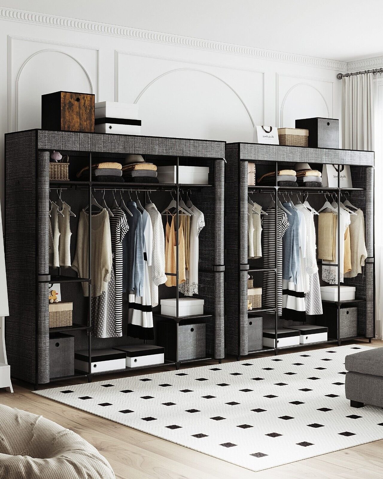 Kleiderschrank für Schlafzimmer Ankleidezimmer Stoffschrank Kinderzimmer Schwarz – Bild 2