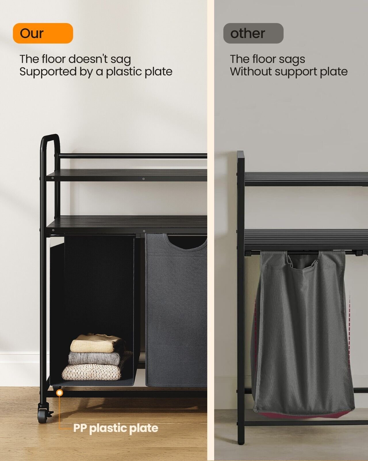 Wäschekorb Wäschesammler Wäschesortierer Wäschesack 2 Fächer Ablage 2 Taschen Schwarz – Bild 5