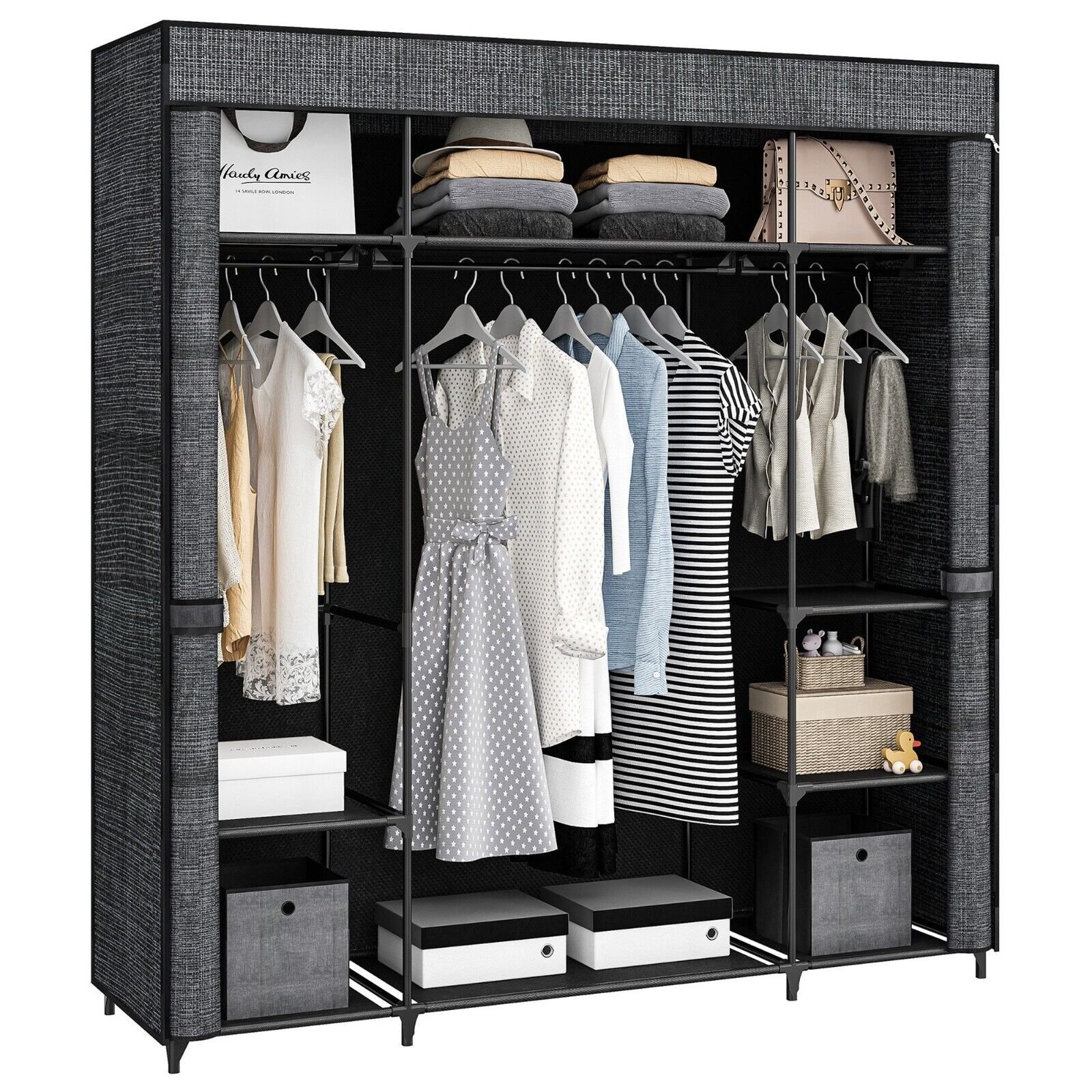 Kleiderschrank für Schlafzimmer Ankleidezimmer Stoffschrank Kinderzimmer Schwarz